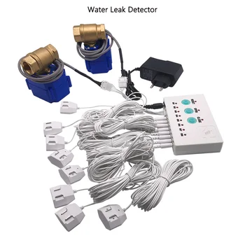 Детектор утечки воды для стены (8 шт. кабелей датчика) Устройство контроля уровня воды Интеллектуальная сигнализация утечки из трубы с 2 клапанами DN25